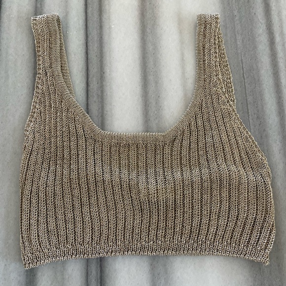 Lizzie Gold Metallic Shimmer Two Piece Crop Top & Skirt XS New - Picture 8 of 9